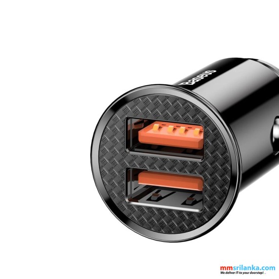 Baseus Circular Plastic A+A 30W Dual QC3.0 Quick Car Charger Black